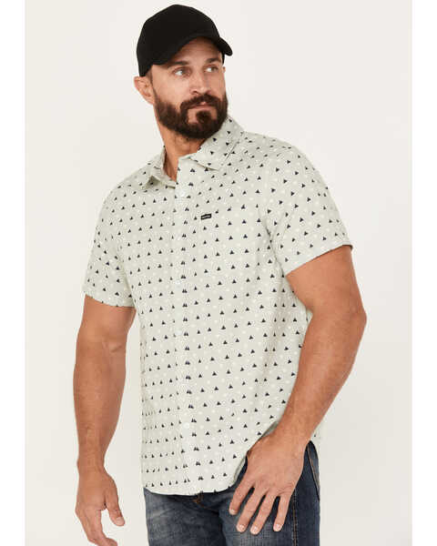 Image #2 - Brixton Men's Charter Geo Print Short Sleeve Stretch Button-Down Shirt , Light Grey, hi-res