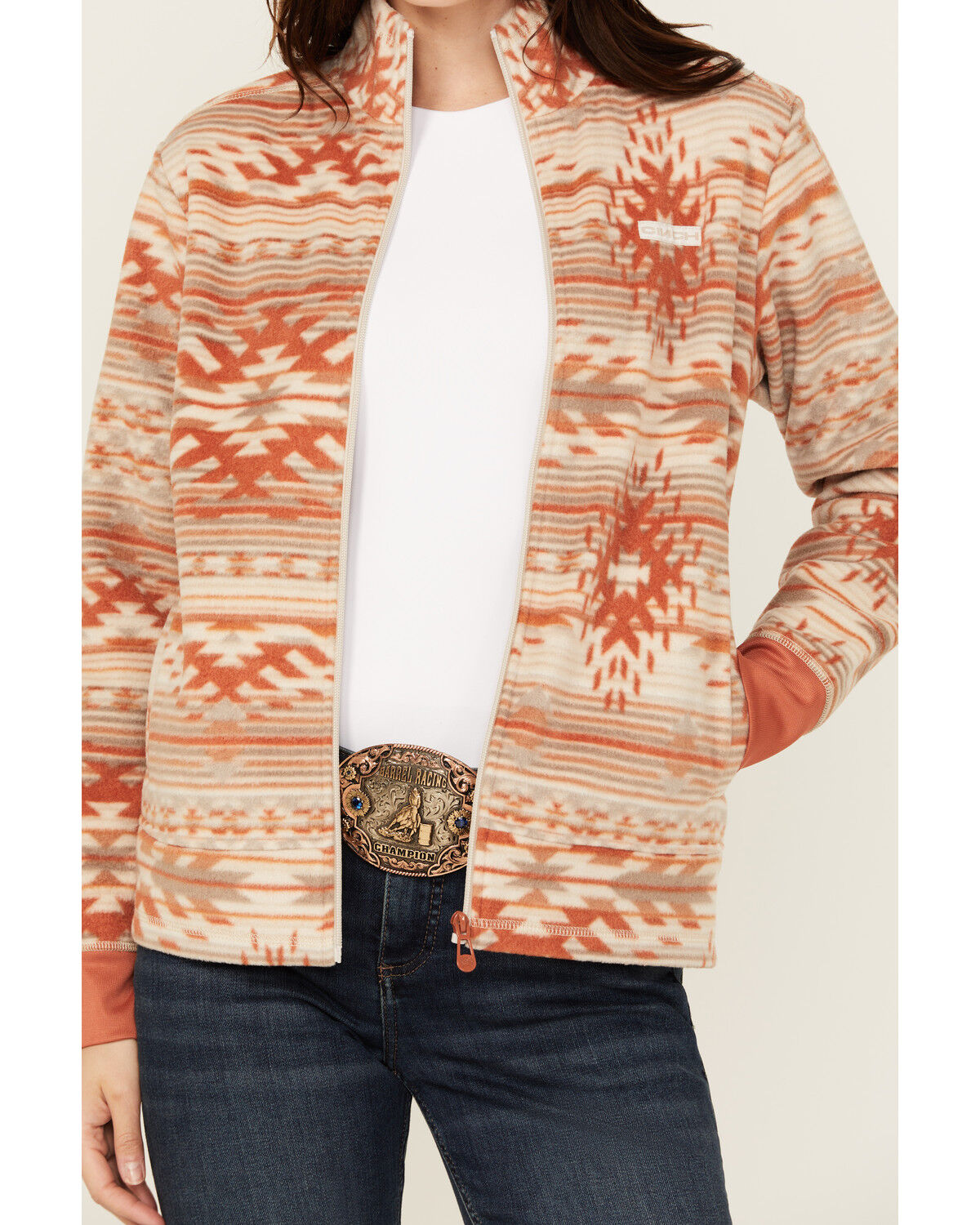 Image #3 - Cinch Women's Southwestern Print Fleece Long Sleeve Jacket, Stone, hi-res