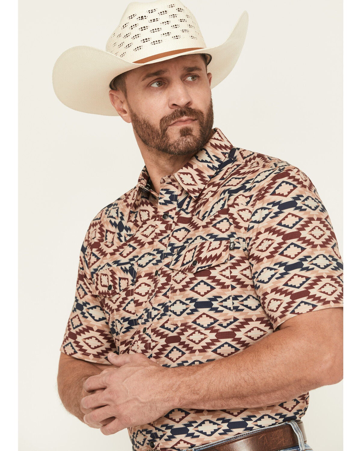 Image #2 - RANK 45&reg; Men's Willow Creek Southwestern Print Short Sleeve Snap Performance Western Shirt, Tan, hi-res