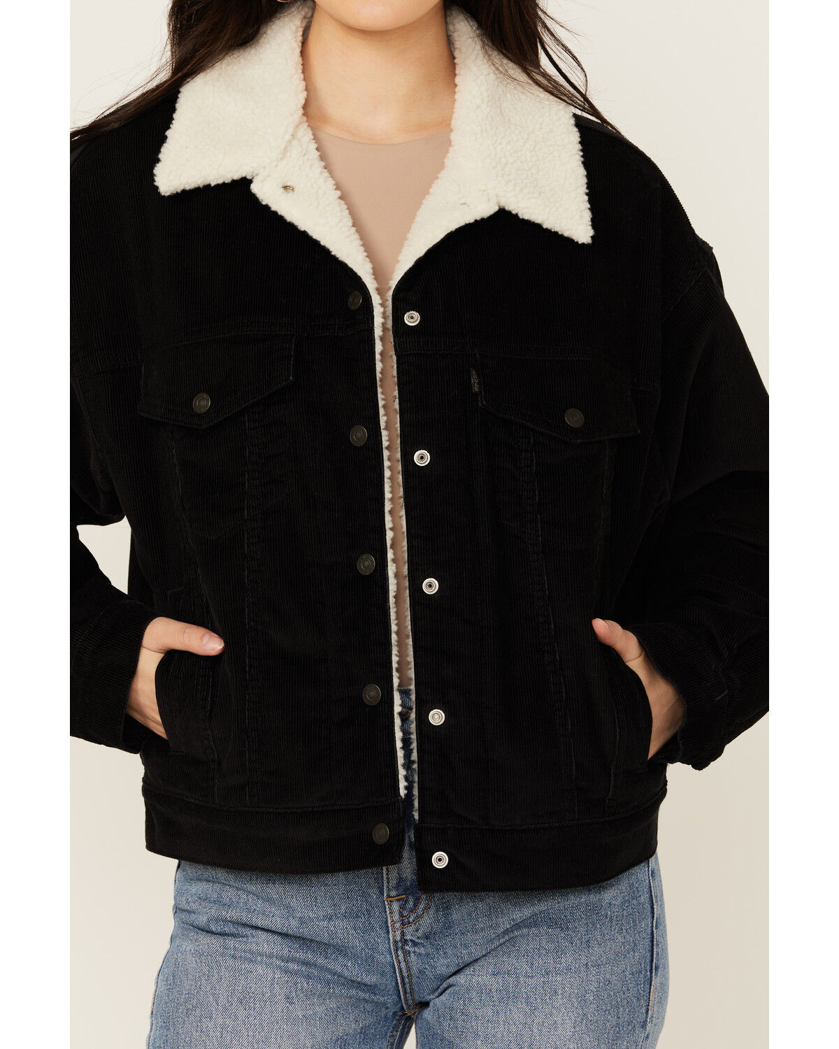 Image #3 - Levi's Women's 90's Corduroy Sherpa Lined Trucker Jacket, Black, hi-res