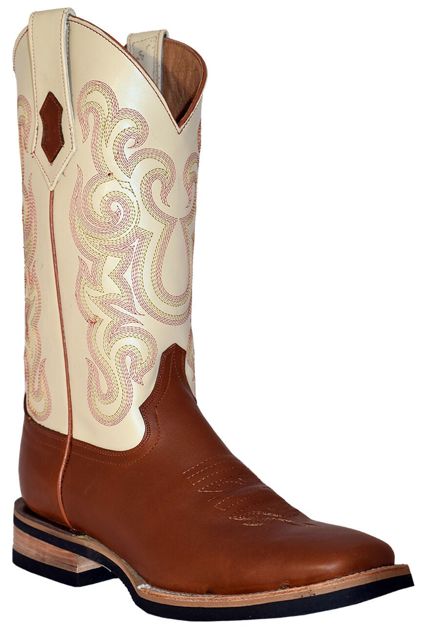 Ferrini Men's French Calf Leather Cowboy Boots - Square Toe, Cognac, hi-res