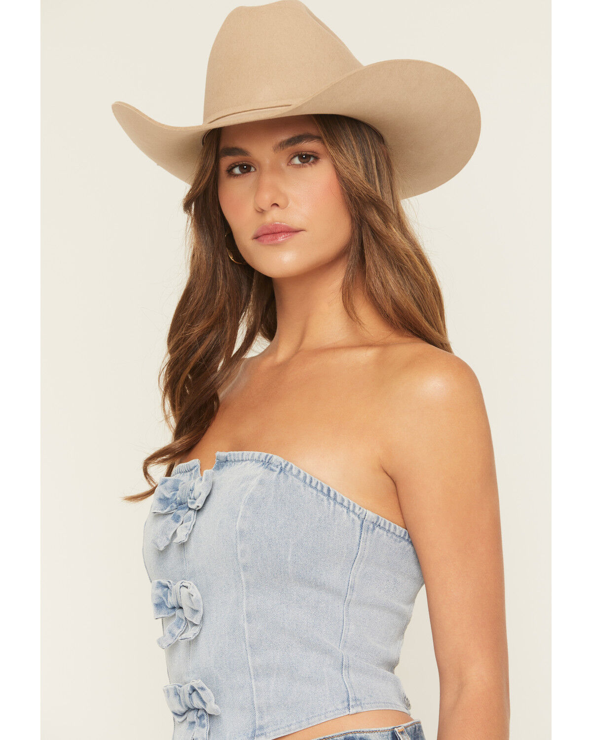 Image #3 - Blue B Women's Bow Tie Denim Bustier, Light Wash, hi-res