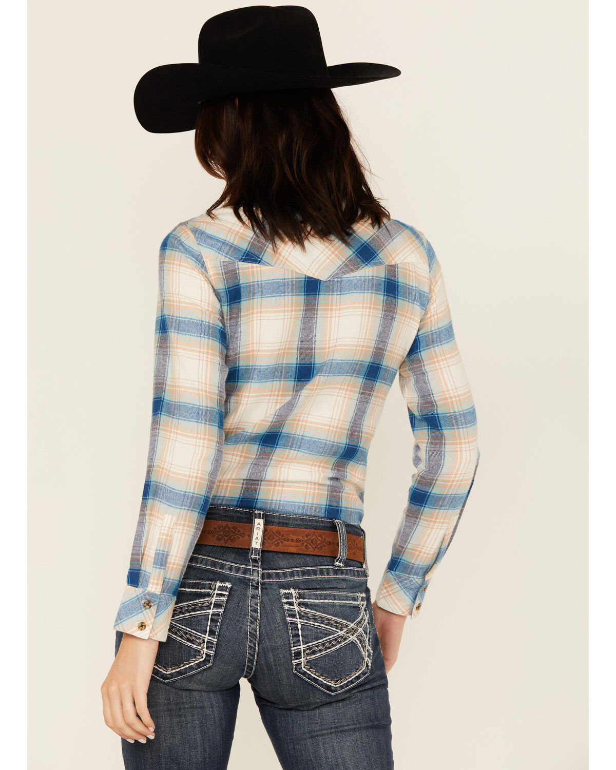 Image #4 - Shyanne Women's Plaid Print Long Sleeve Button-Down Western Shirt, Ivory, hi-res