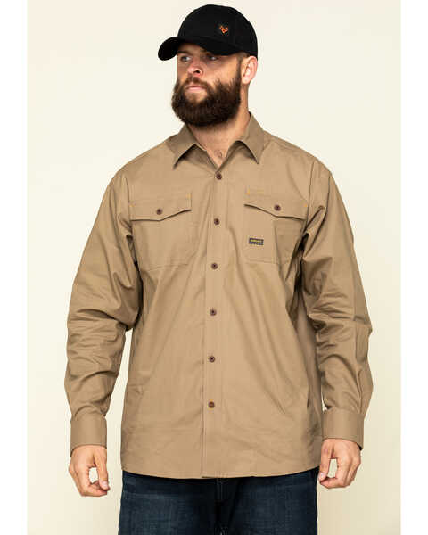 Ariat Men's Khaki Rebar Made Tough Durastretch Long Sleeve Work Shirt , Beige/khaki, hi-res