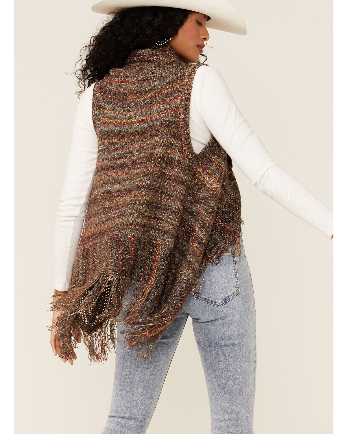 Image #3 - Shyanne Women's Charcoal Marled Sleeveless Sweater Fringe Vest, Charcoal, hi-res