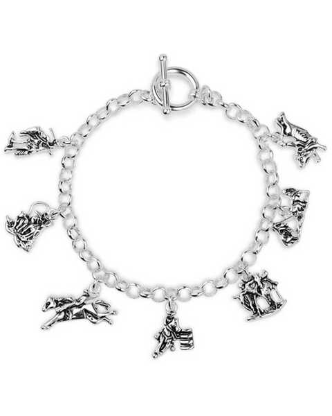 Montana Silversmiths Women's Charms of Champions Rodeo Bracelet , Silver, hi-res