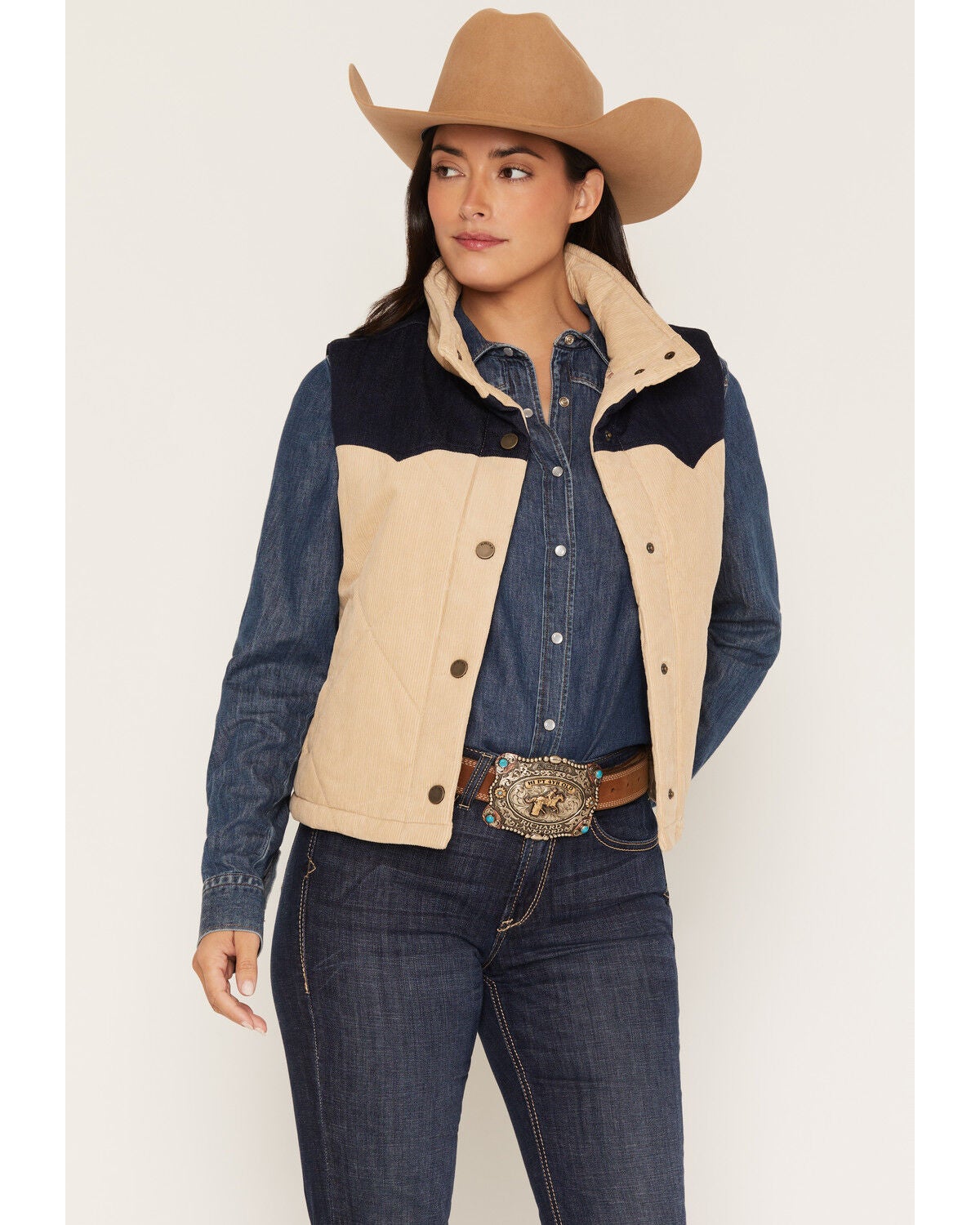 Image #1 - Ariat Women's Dalton Insulated Cropped Vest, Beige, hi-res