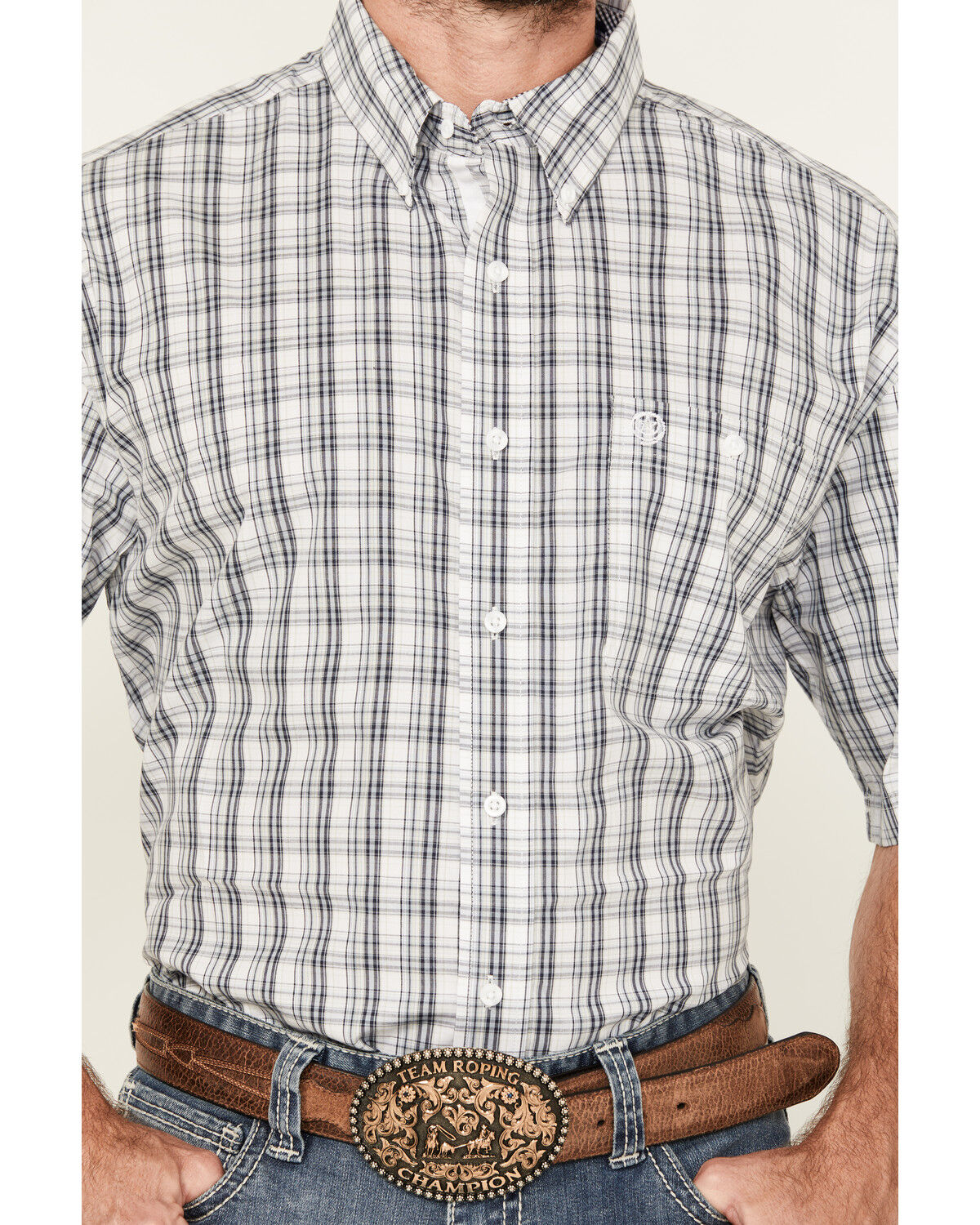 Image #3 - George Strait by Wrangler Men's Plaid Print Short Sleeve Button-Down Stretch Western Shirt, White, hi-res