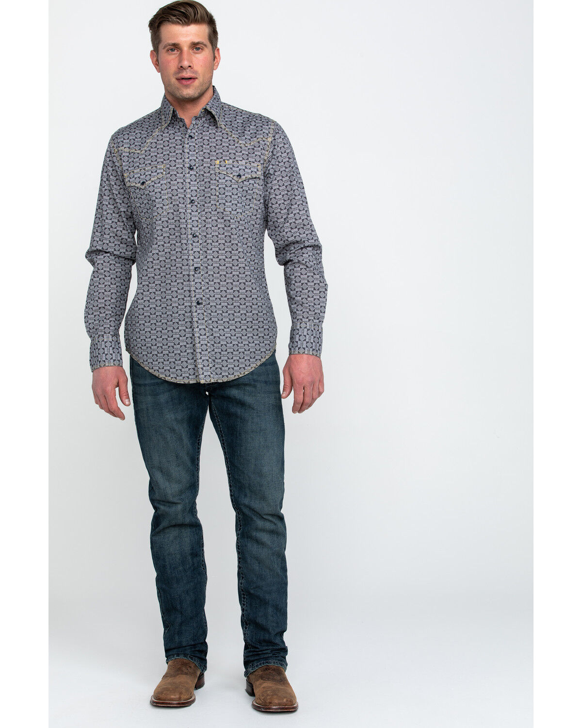 Image #6 - Tin Haul Men's Metal Logo Print Long Sleeve Western Shirt, Grey, hi-res