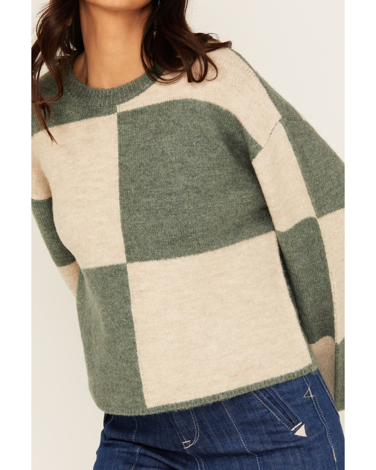 Image #3 - White Crow Women's Checkerboard Sweater, Green, hi-res