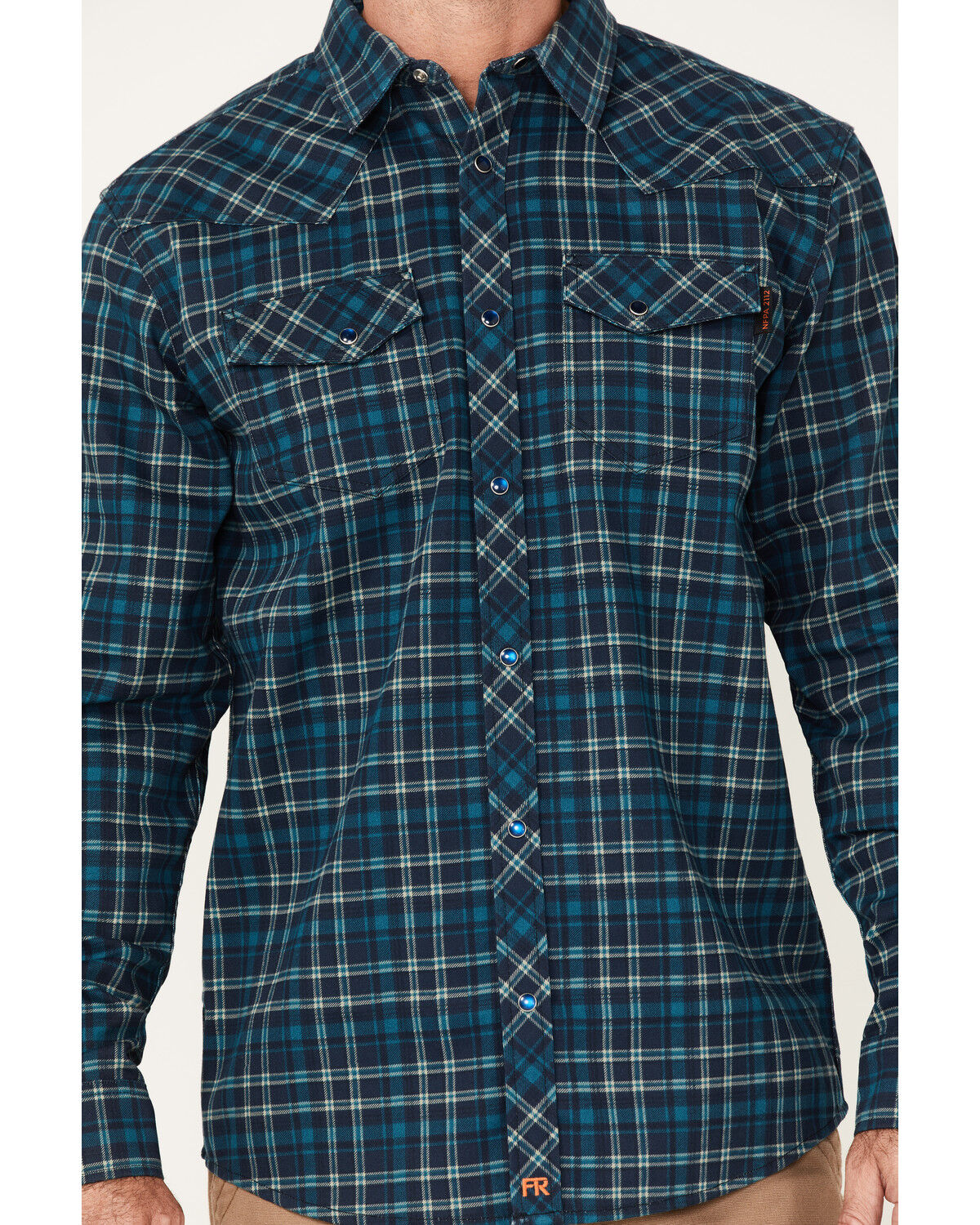 Image #3 - Cody James Men's FR Plaid Print Long Sleeve Snap Work Shirt, Navy, hi-res