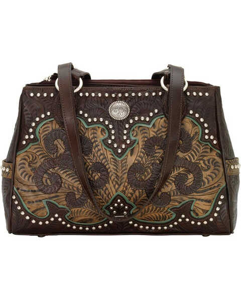 American West Women's Hand Tooled Concealed Carry Multi-Compartment Tote, , hi-res