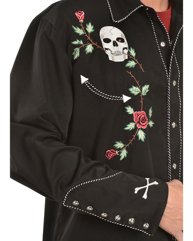 Scully Skull & Roses Embroidered Retro Western Shirt Sheplers