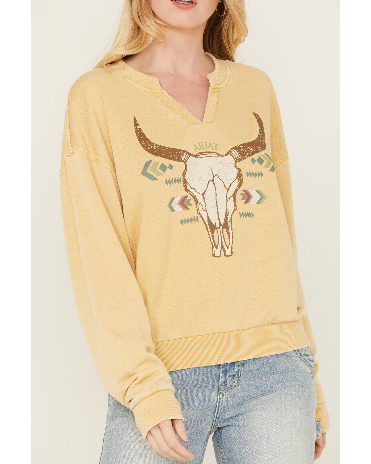 Image #3 - Ariat Women's Steer Head Pullover Sweatshirt, Yellow, hi-res