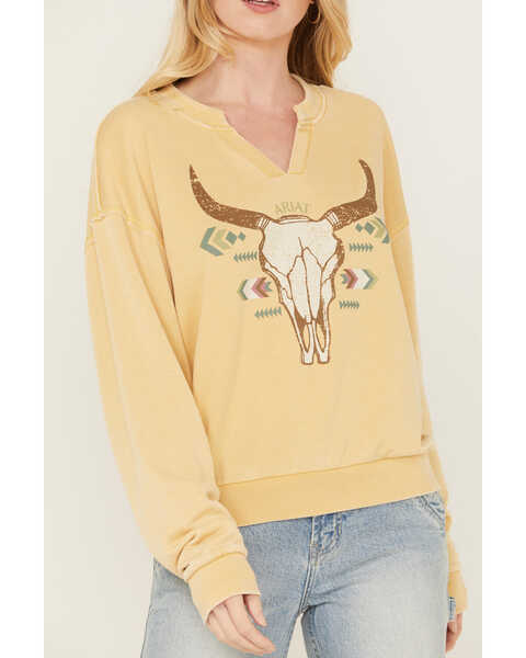 Image #3 - Ariat Women's Steer Head Pullover Sweatshirt , Yellow, hi-res