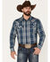 Image #1 - Cody James Men's Expression Large Plaid Snap Western Shirt, Navy, hi-res