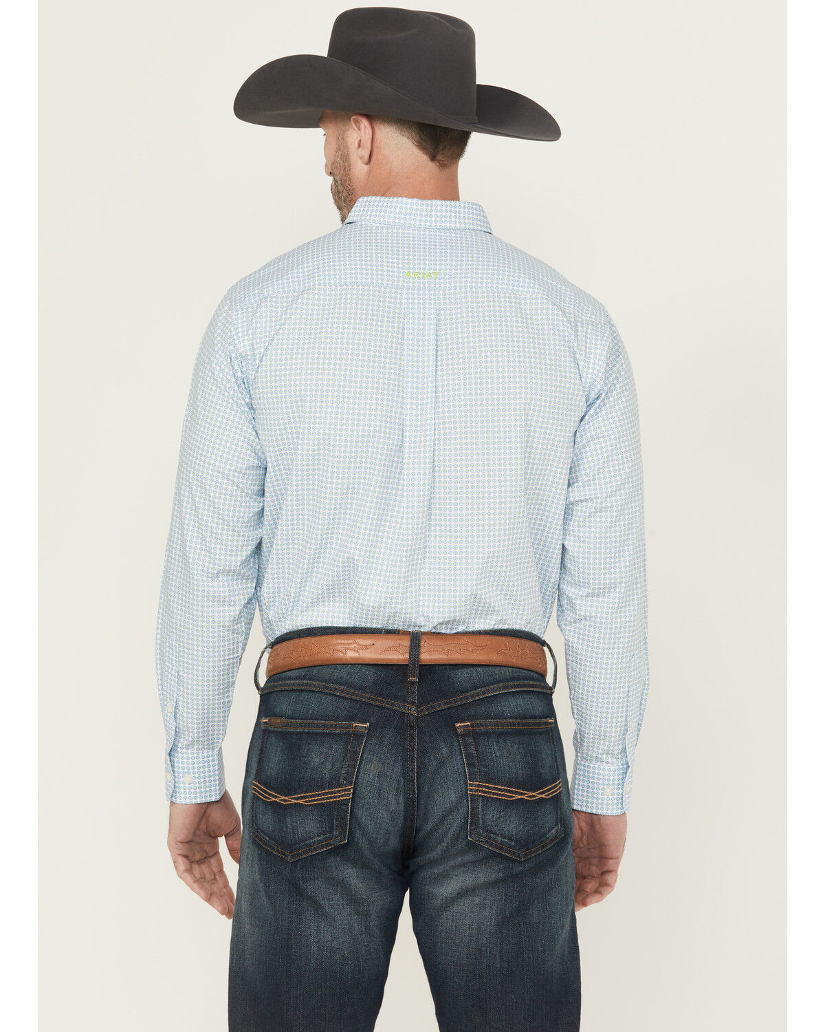 Image #4 - Ariat Men's Cillian Geo Print Long Sleeve Button-Down Western Shirt, Light Blue, hi-res