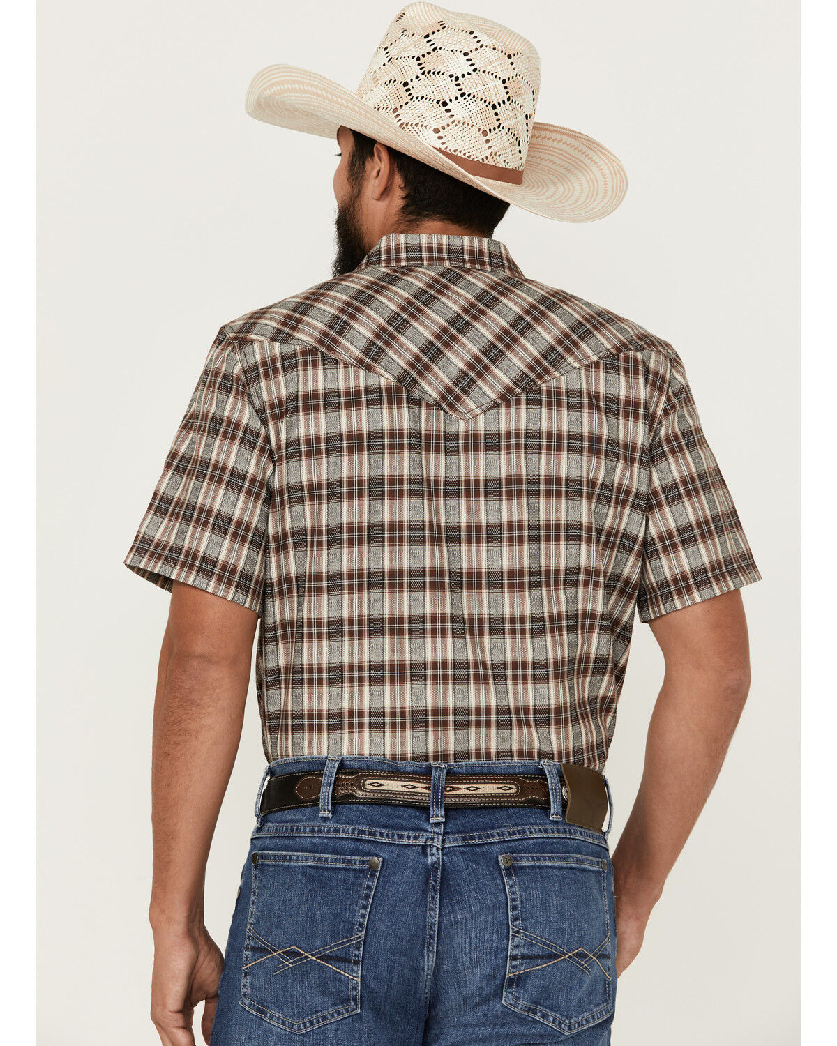 Image #4 - Cody James Men's Grit Plaid Print Short Sleeve Snap Western Shirt - Big, Brown, hi-res