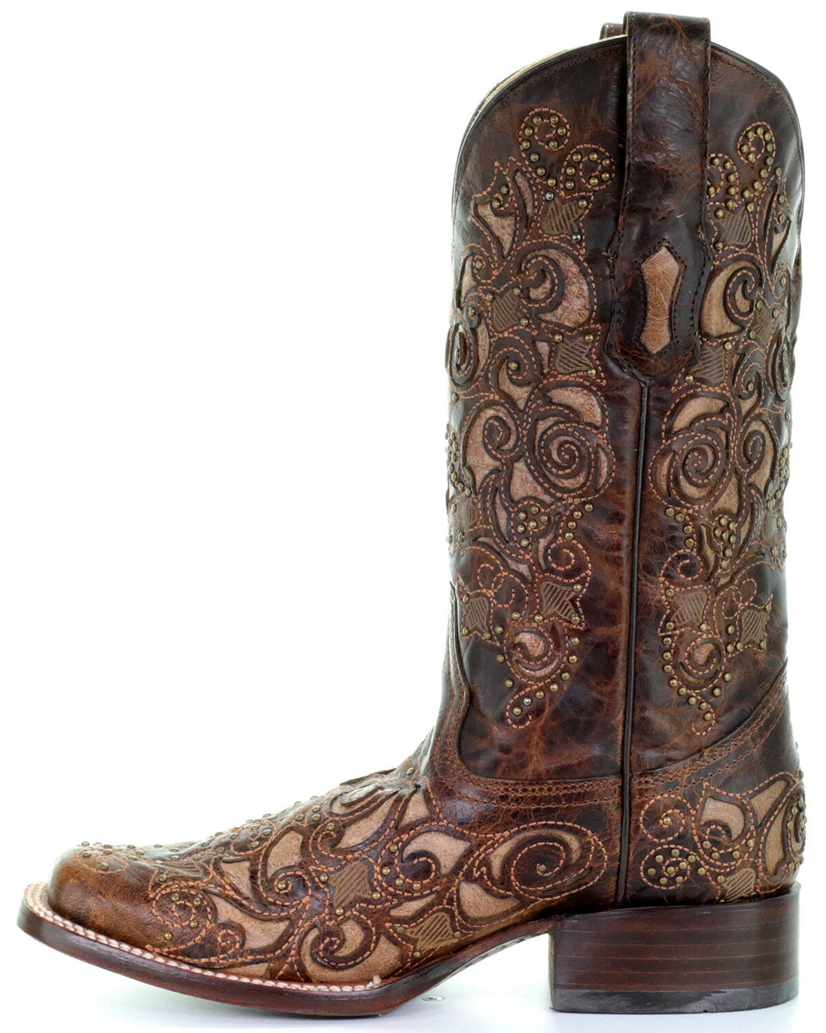 Image #3 - Corral Women's Inlay and Stud Accents Boots - Square Toe, Brown, hi-res