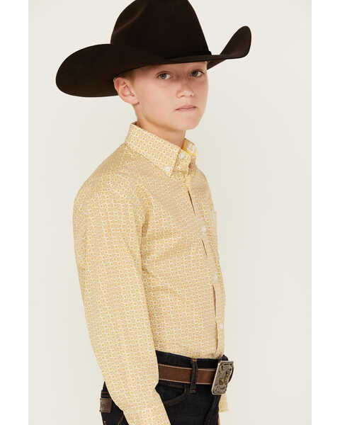 Image #2 - Panhandle Select Boys' Geo Print Long Sleeve Button Down Western Shirt , Yellow, hi-res