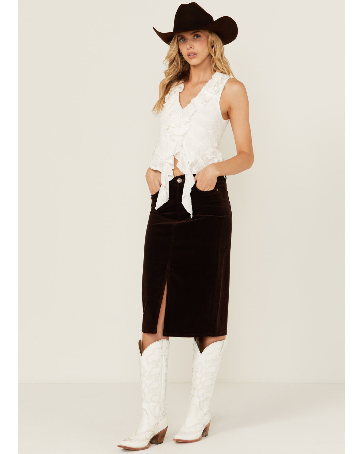 Image #1 - Shyanne Women's Corduroy Midi Skirt, Chocolate, hi-res