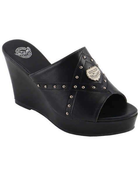 Image #1 - Milwaukee Leather Women's Crossover Open Toe Wedge Sandals, Black, hi-res