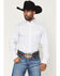 Image #1 - Panhandle Slim Men's Dobby Striped Long Sleeve Button-Down Western Shirt, Blue, hi-res