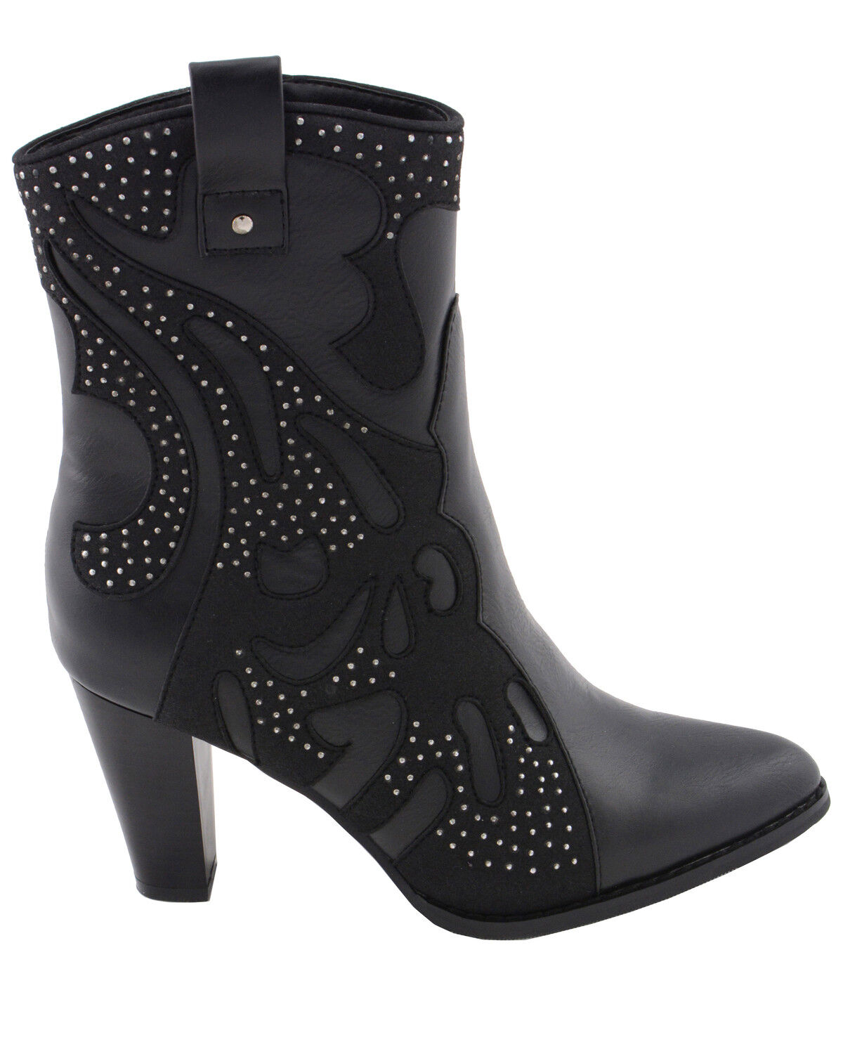 Image #3 - Milwaukee Leather Women's Studded Overlay Western Boots - Round Toe, Black, hi-res