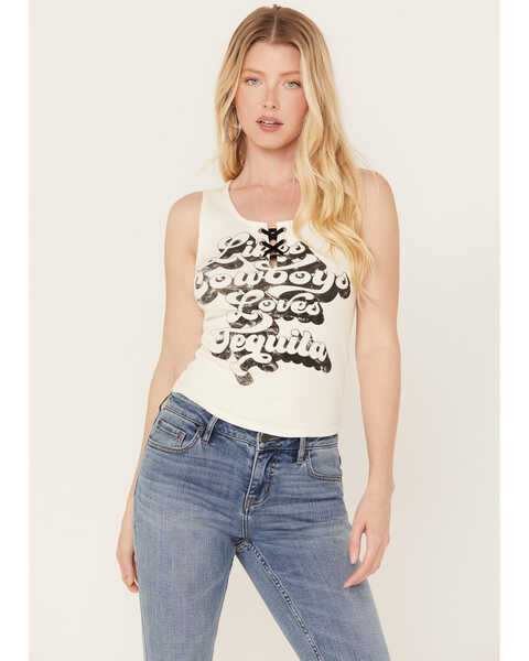 Image #1 - Idyllwind Women's Fahari Front Lace-Up Graphic Tee, Ivory, hi-res
