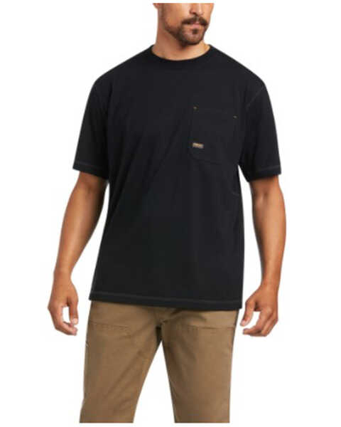 Image #1 - Ariat Men's Rebar Workman Reflective Flag Graphic Work Pocket T-Shirt - Big, Black, hi-res