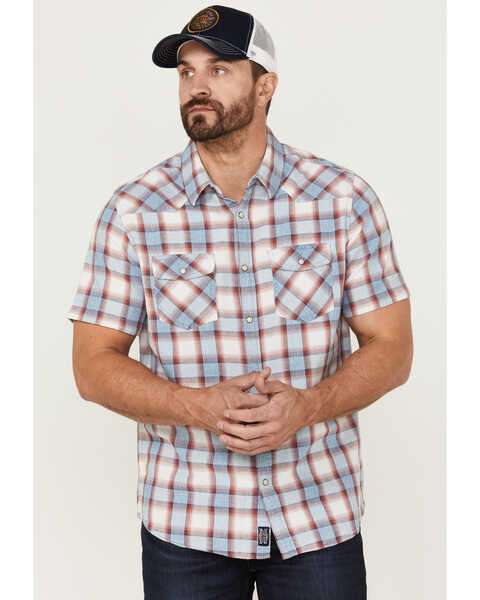 Image #1 - Flag & Anthem Men's Desert Son Tifton Large Plaid Short Sleeve Snap Western Shirt , Red, hi-res
