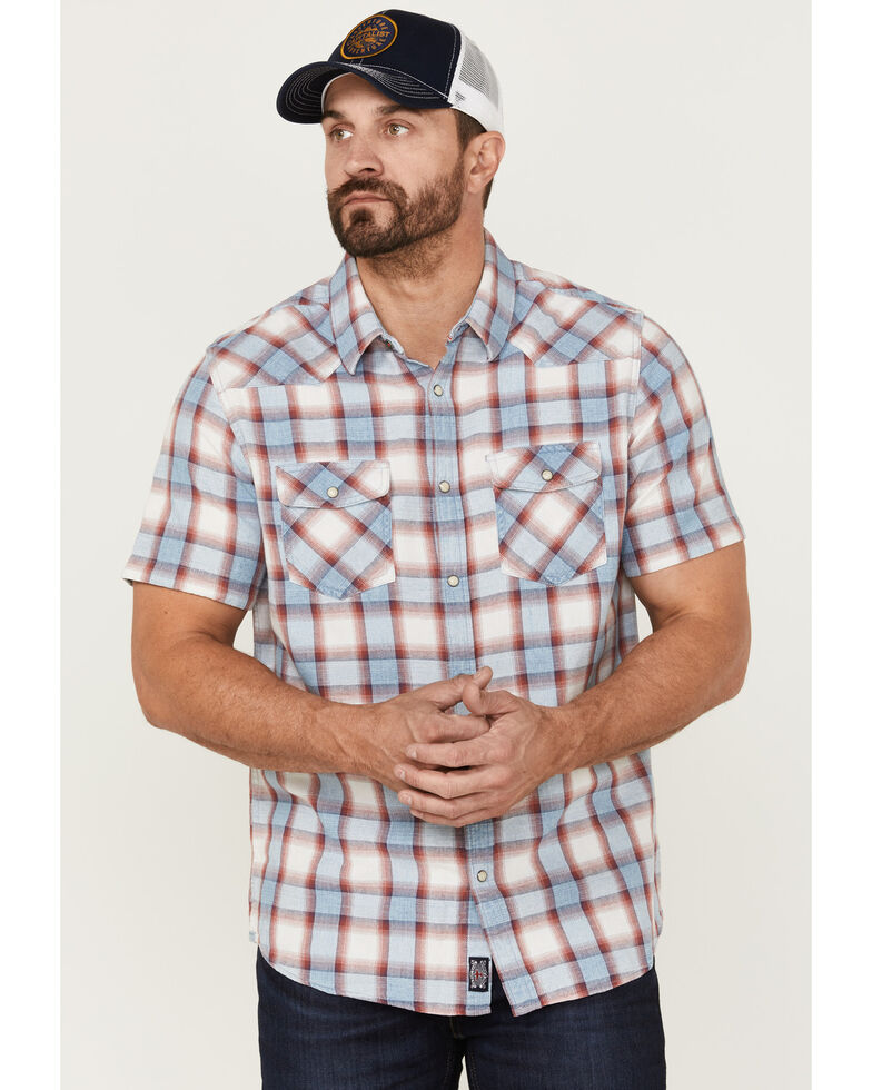 Flag & Anthem Men's Desert Son Tifton Large Plaid Short Sleeve Snap Western Shirt , Red, hi-res