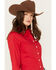 Cinch Women's Solid Red Button-Down Western Shirt, Red, hi-res