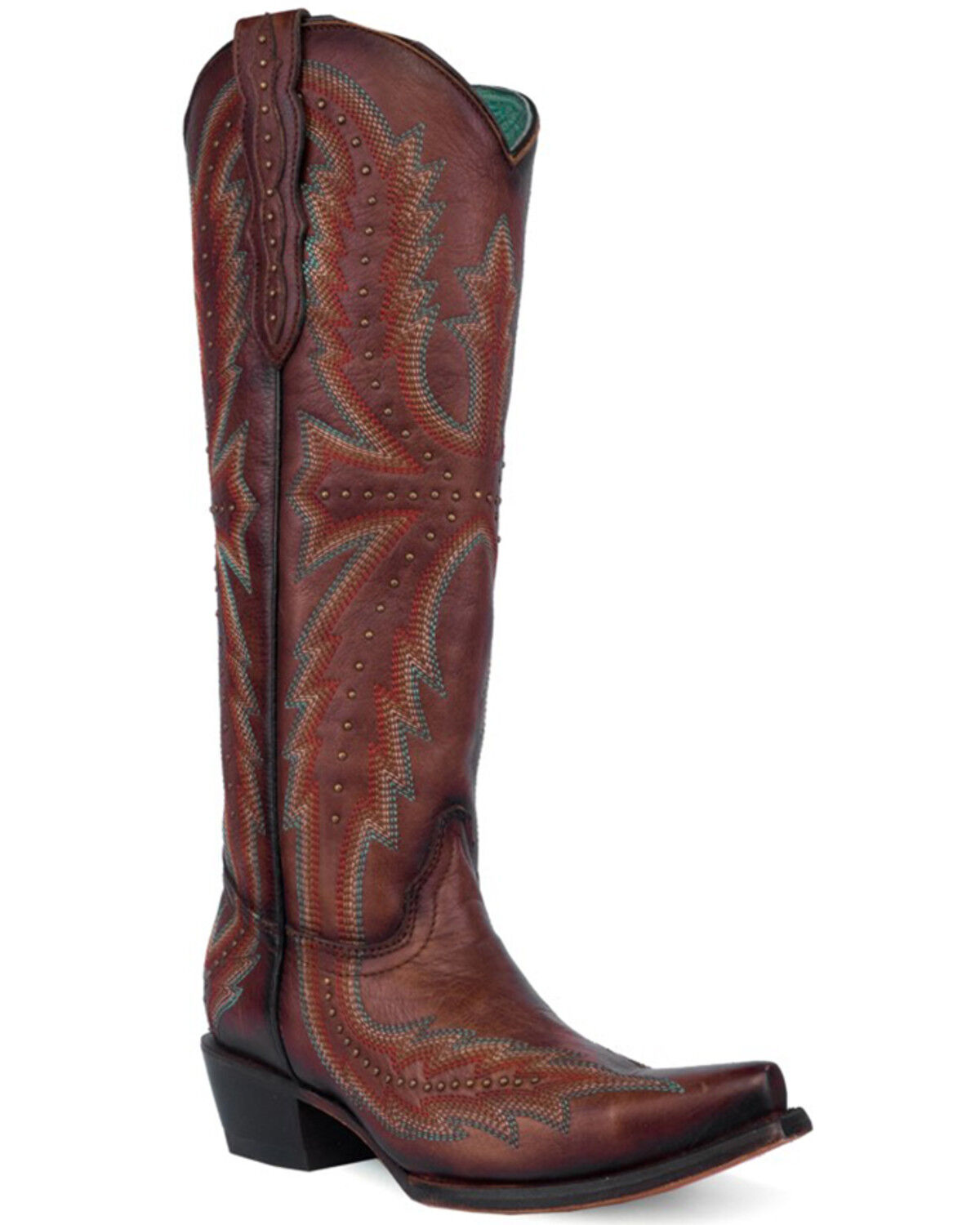 Image #1 - Corral Women's Studded Embroidered Western Boots - Snip Toe, Brown, hi-res