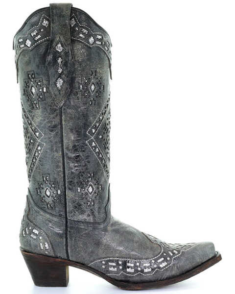 Corral Women's Glitter Inlay Western Boots - Snip Toe, Black Distressed, hi-res