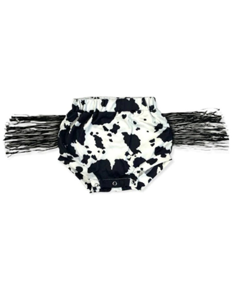 Shea Baby Infant-Girls' Cow Print Fringe Diaper Cover Shorts, Black/white, hi-res