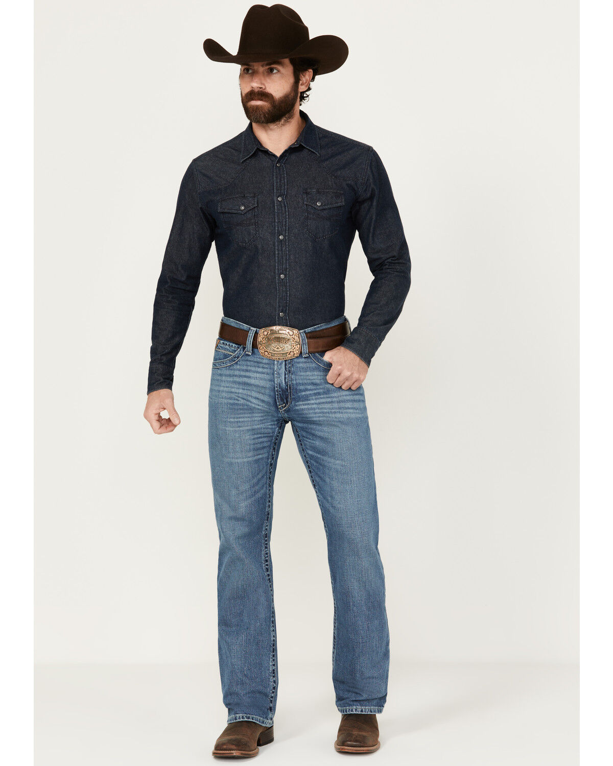 Image #1 - Ariat Men's M4 Medium Wash Kentwood Decker Relaxed Bootcut Denim Jeans, Medium Wash, hi-res