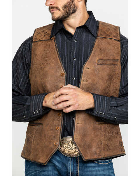 Image #4 - Scully Leatherwear Men's Leather Canvas Back Vest , , hi-res