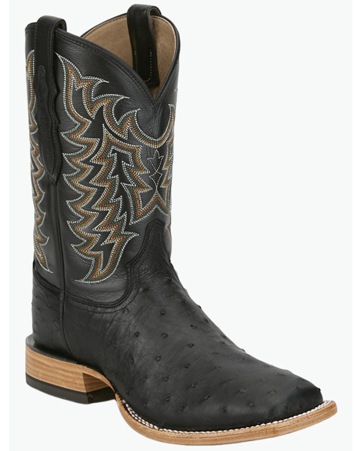 Tony Lama Men's Exotic Full Quill Ostrich Heritage Juan Western Boots - Broad Square Toe, Black, hi-res