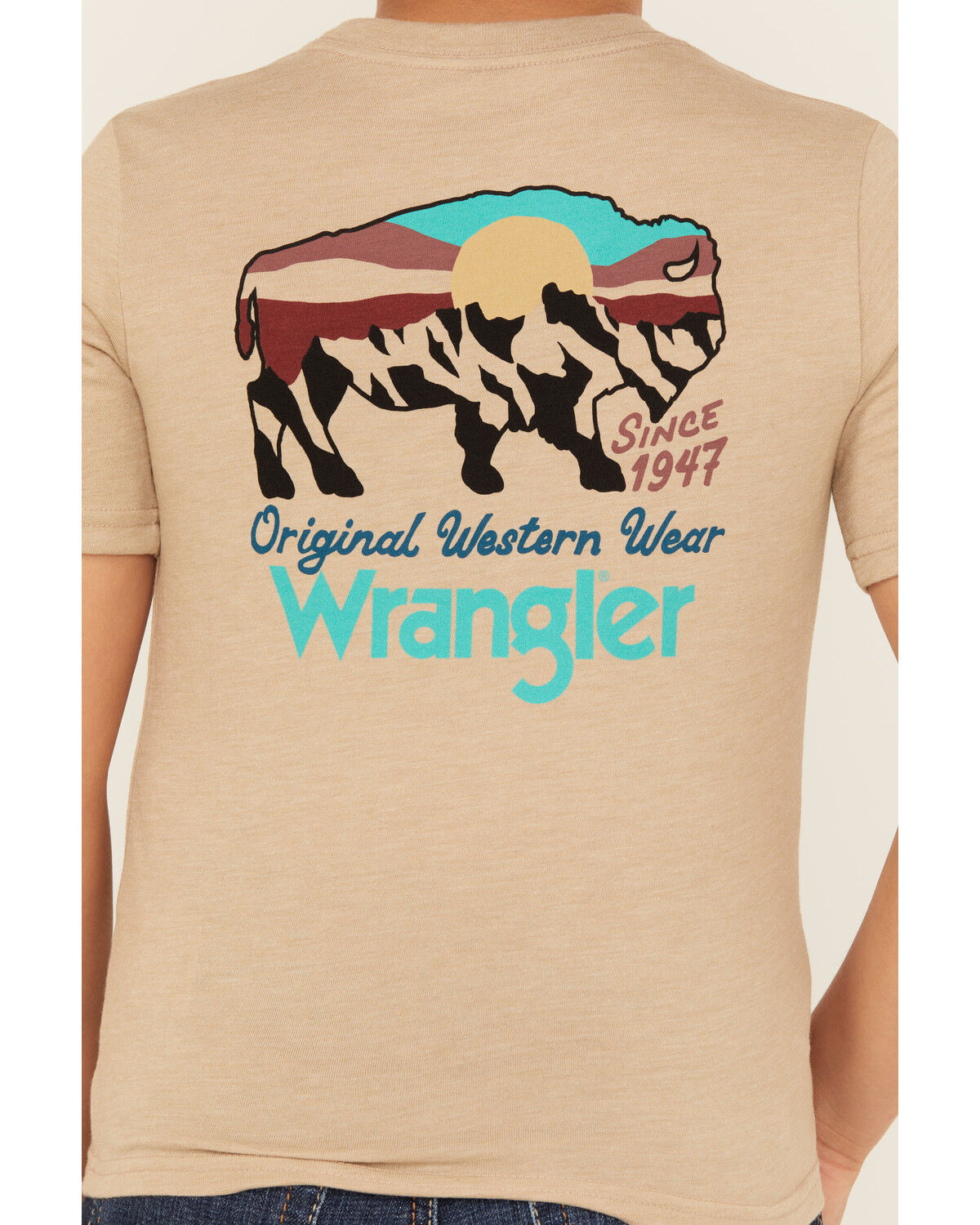 Image #3 - Wrangler Boys' Buffalo Logo Short Sleeve Graphic T-Shirt, Oatmeal, hi-res