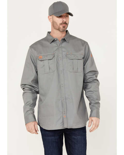 Image #1 - Hawx Men's FR Solid Long Sleeve Button-Down Woven Work Shirt - Big & Tall, Silver, hi-res