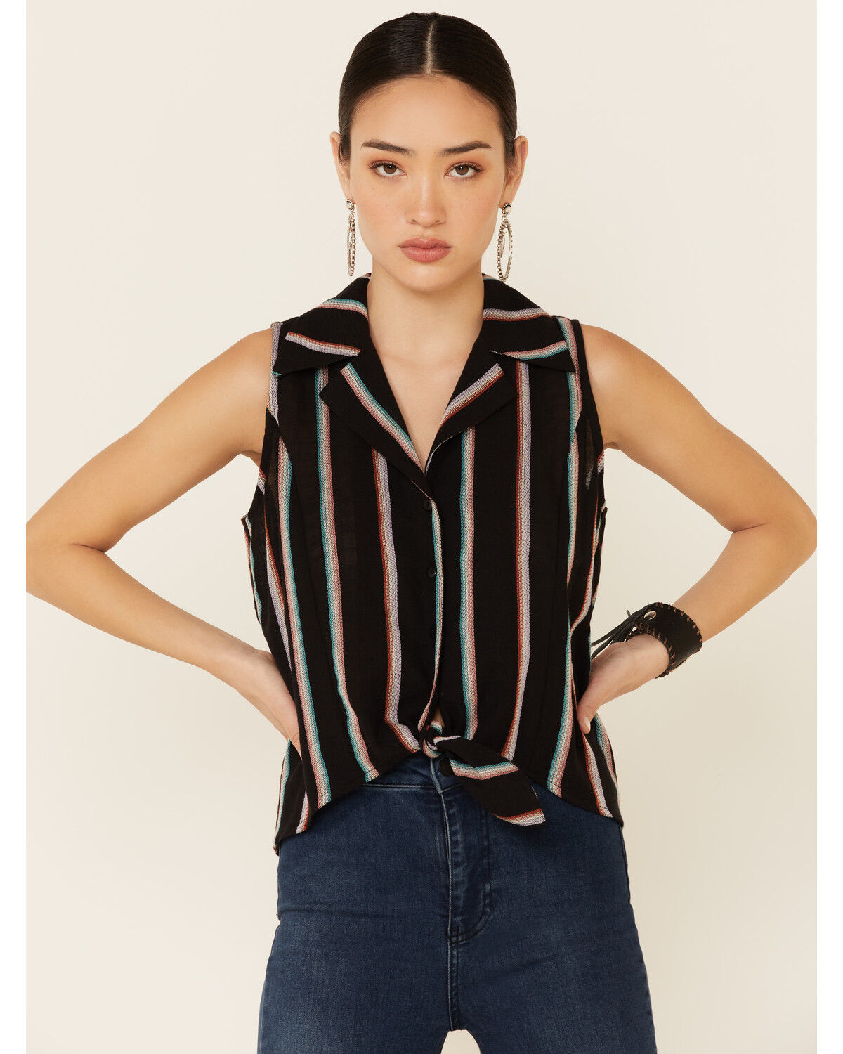 Rock & Roll Denim Women's Serape Stripe Tie-Front Sleeveless