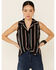 Image #1 - Rock & Roll Denim Women's Serape Stripe Tie-Front Sleeveless Button Down Western Shirt, Black, hi-res