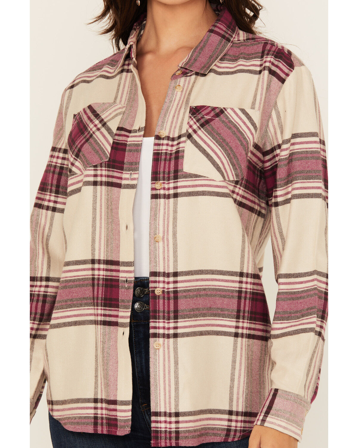 Image #3 - Shyanne Women's Plaid Print Long Sleeve Button-Down Western Shirt, Fuchsia, hi-res