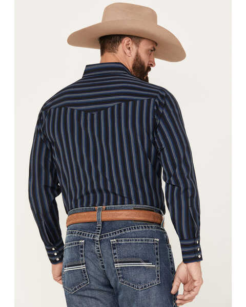 Image #4 - Ely Walker Men's Striped Long Sleeve Pearl Snap Western Shirt, Black, hi-res