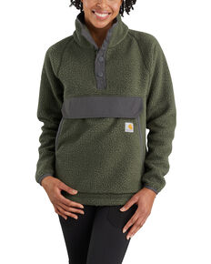 Carhartt Women's Heather Basil Relaxed Fit 1/4 Snap Fleece Work Pullover , Olive, hi-res