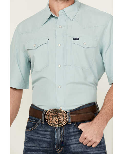 Image #3 - Wrangler Men's Solid Short Sleeve Snap Performance Western Shirt - Tall , Mint, hi-res