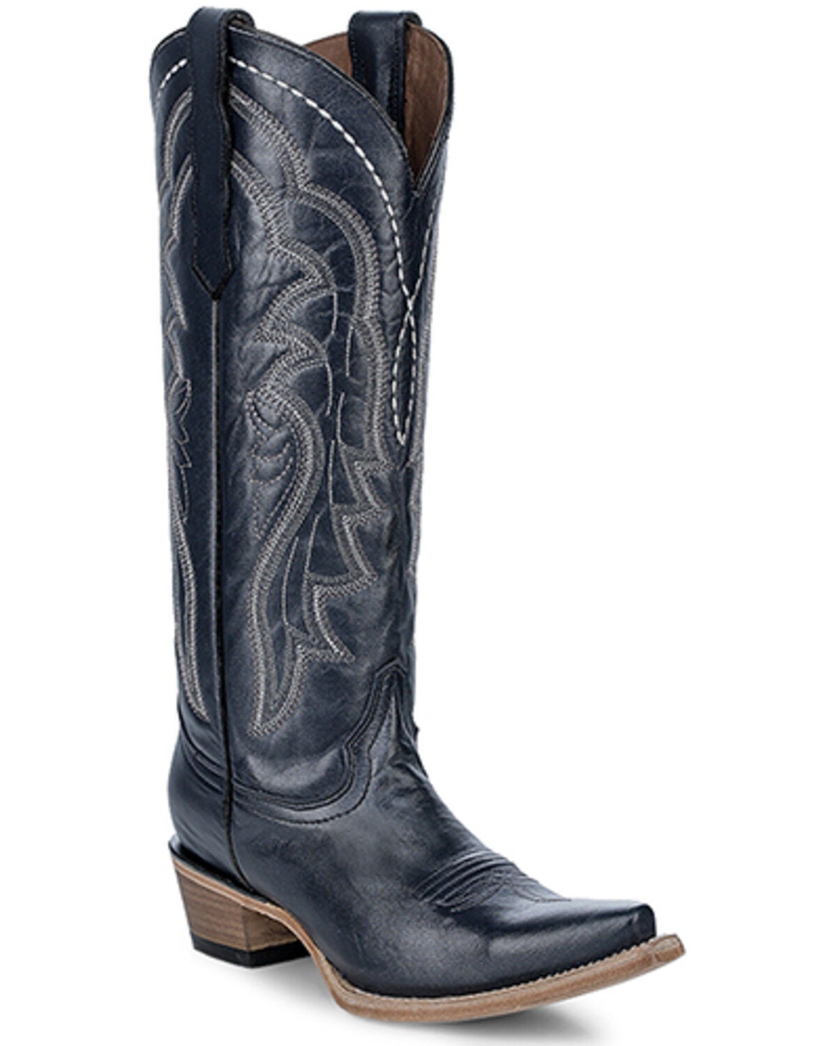 Circle G Women's Embroidered Tall Western Boots - Snip Toe, Dark Blue, hi-res