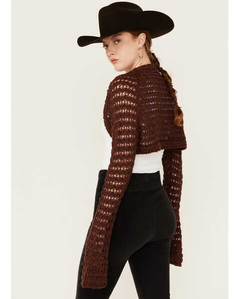 Image #1 - Beyond The Radar Women's Crochet Shrug , Brown, hi-res