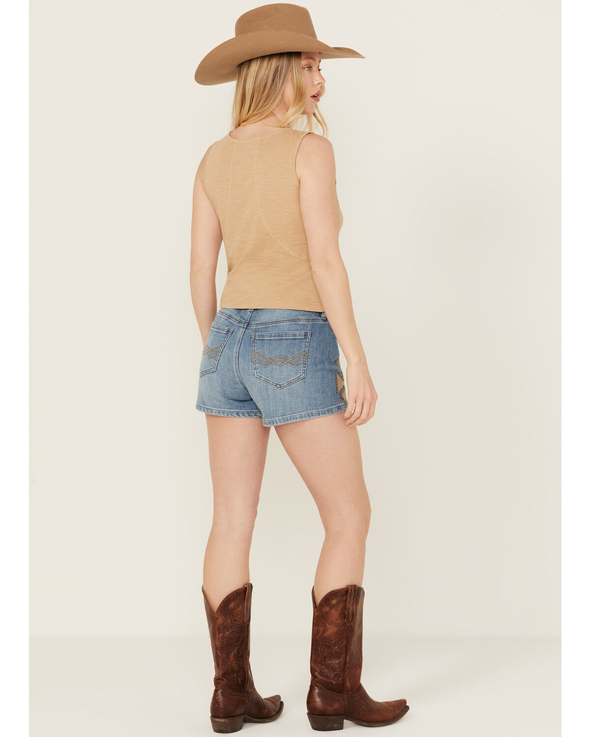 Image #3 - Idyllwind Women's Medium Wash Gypsy High Rise Faux Suede Embellished Comfort Stretch Denim Shorts, Medium Wash, hi-res